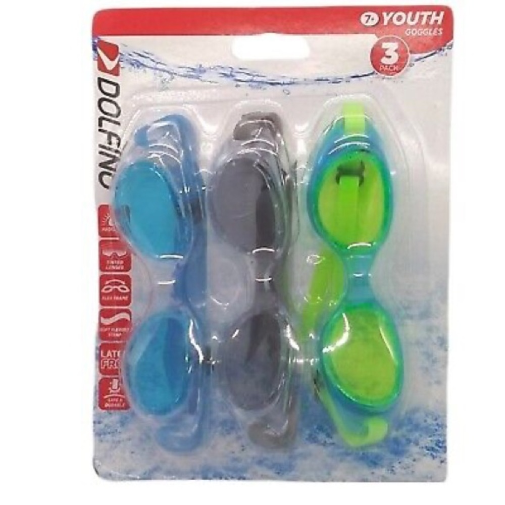 DOLFINO Silicone Swim Goggles Youth Latex Free UV Protection Blue Green Dark Blu